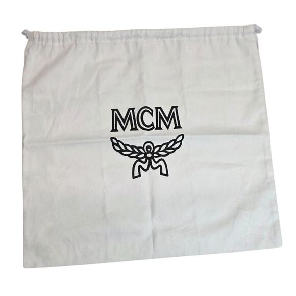 MCM White & Black 100% Cotton Drawstring Dust Bag Purse Cover 14" x 14" - Picture 1 of 6